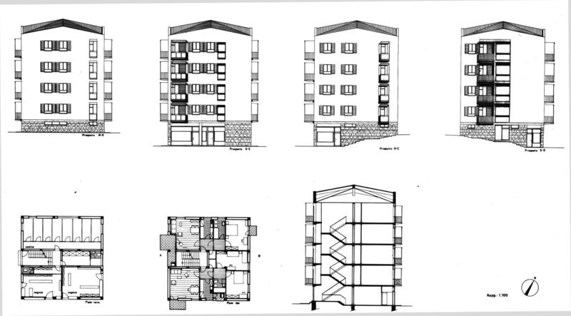 Prospetti, sezioni, piante alloggio tipo A