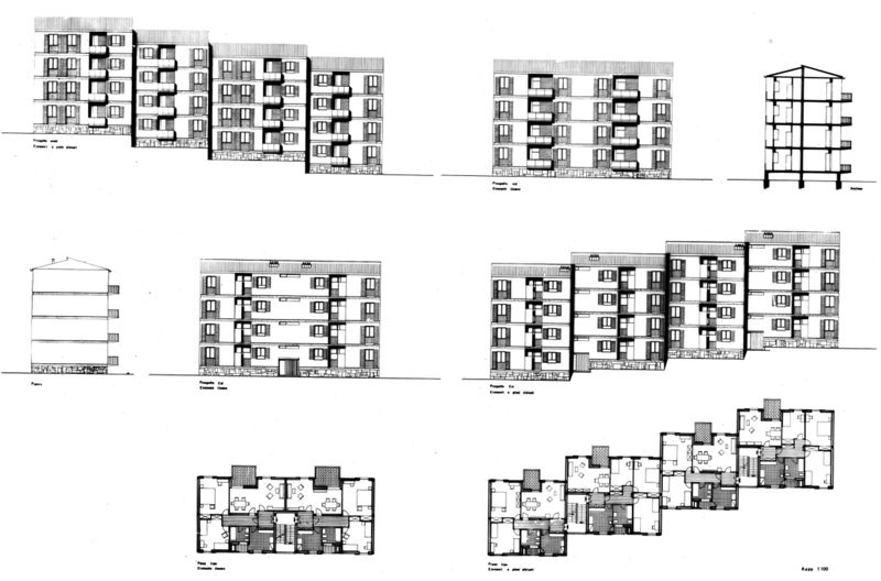 Prospetti, sezioni, piante alloggio tipo B