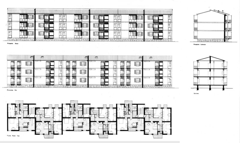 Prospetti, sezioni, piante alloggio tipo D