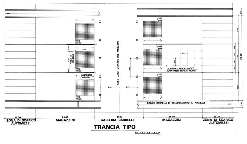 Mercato ortofrutticolo: trancia pianta alla quota galleria carrelli