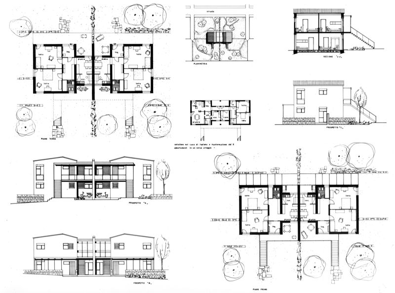 Tipo D. Piante, prospetti, sezioni