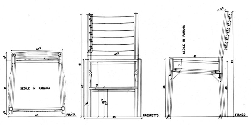 Sedia, pianta e prospetto