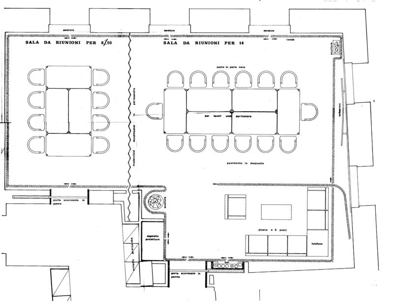 Zona riunioni a assetto variabile: pianta a due sale