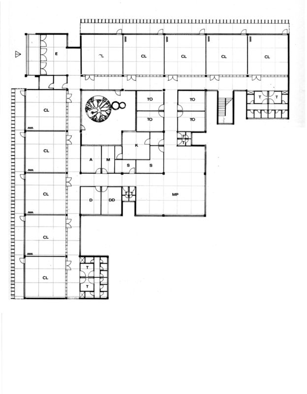 Primary school. Modello classico. 15 aule. Pianta piano terra