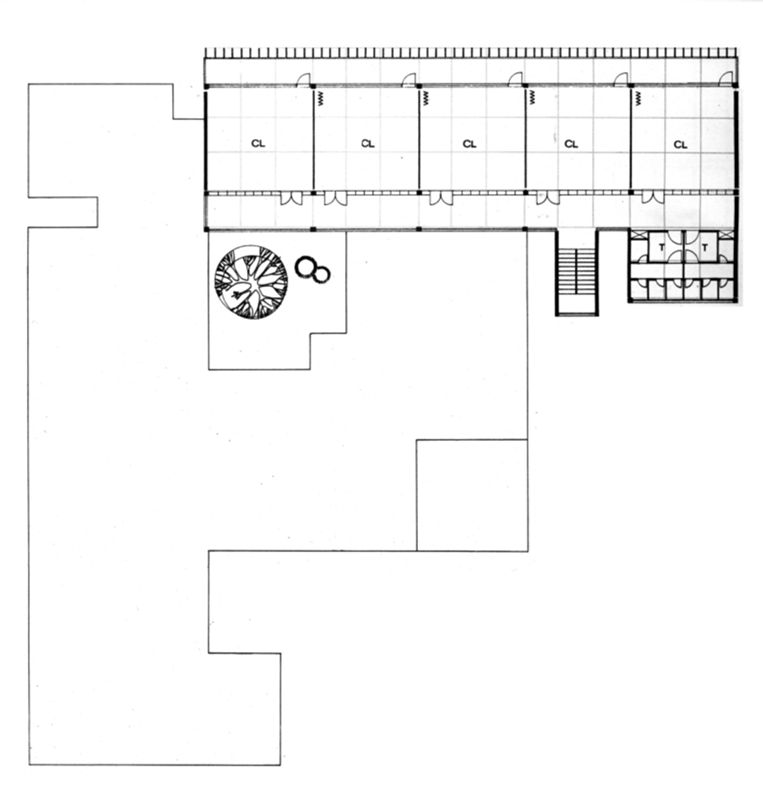 Primary school. Modello classico. 15 aule. Pianta piano primo