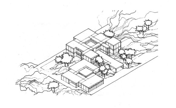 Primary school. Modello compatto. 15 aule. Assonometria