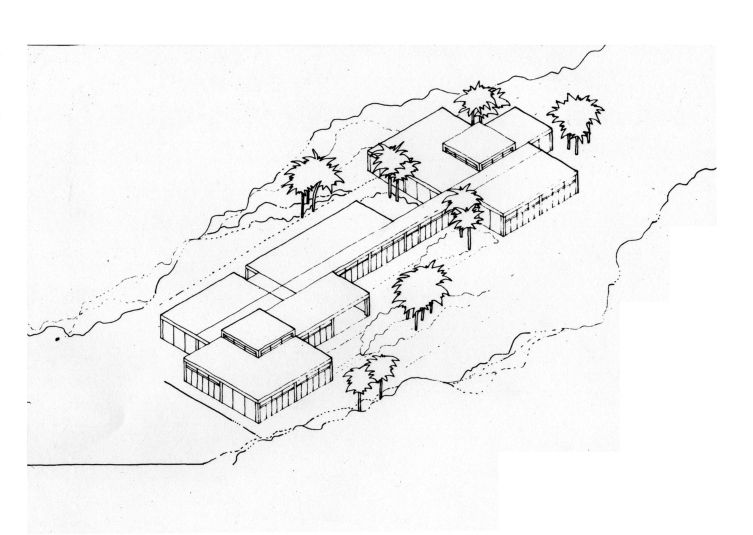 Primary school. Modello a nuclei. 10 aule. Assonometria