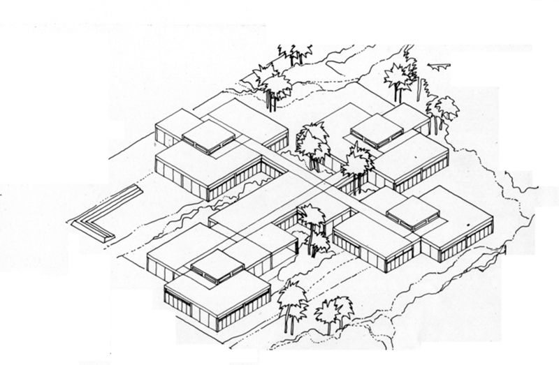 Primary school. Modello a nuclei. 20 aule. Assonometria