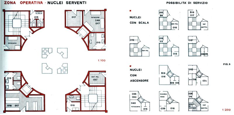 Studio di fattibilità. Studio zona operativa a livello funzionale. Pianta nuclei serventi