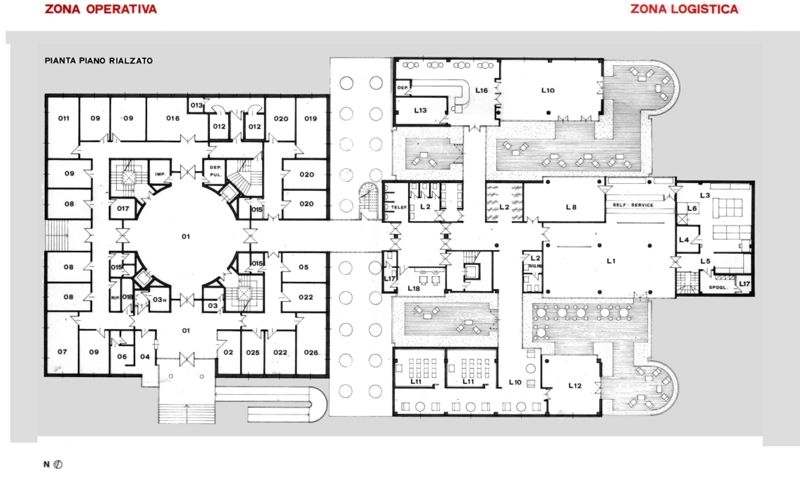 Studio di fattibilità. Studio distributivo funzionale delle zone operativa e logistica. Pianta piano rialzato