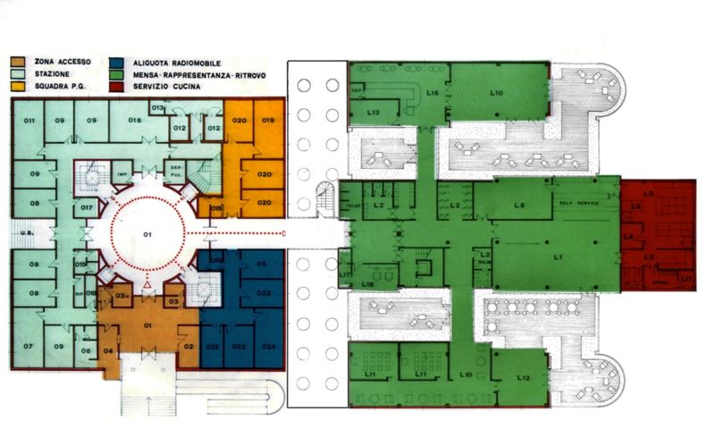 Studio di fattibilità. Studio distributivo funzionale delle zone operativa e logistica. Pianta piano rialzato con destinazione d'uso