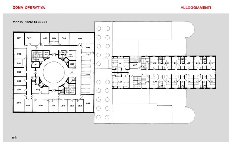 Studio di fattibilità. Studio distributivo funzionale delle zone operativa e logistica. Pianta piano secondo