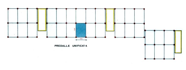 Studio di fattibilità. Studio zona alloggi familiari a livello funzionale e costruttivo. Pianta edificio A, impostazione costruttiva