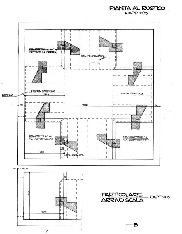 Progetto di massima. Zona logistica. Scala principale, pianta