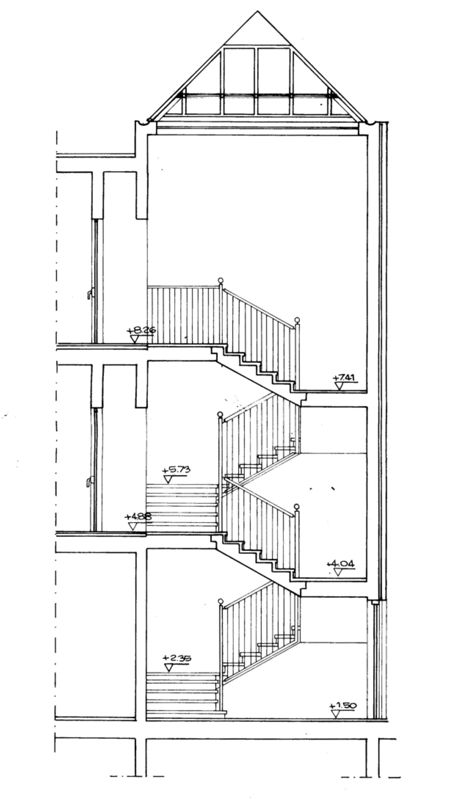 Progetto di massima. Zona logistica. Scala principale, sezione