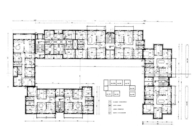 Progetto di massima. Zona alloggi. Pianta piano primo