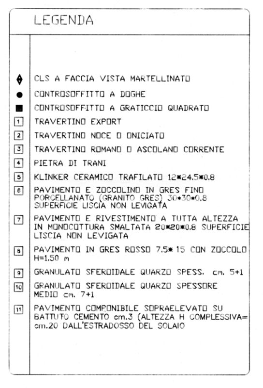 Progetto esecutivo zona operativa. Disegni per cicli di lavorazione. Pianta ciclo posa serramenti, legenda