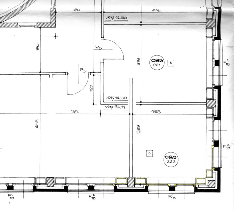 Progetto esecutivo zona operativa. Disegni per cicli di lavorazione. Pianta ciclo posa serramenti, dettaglio