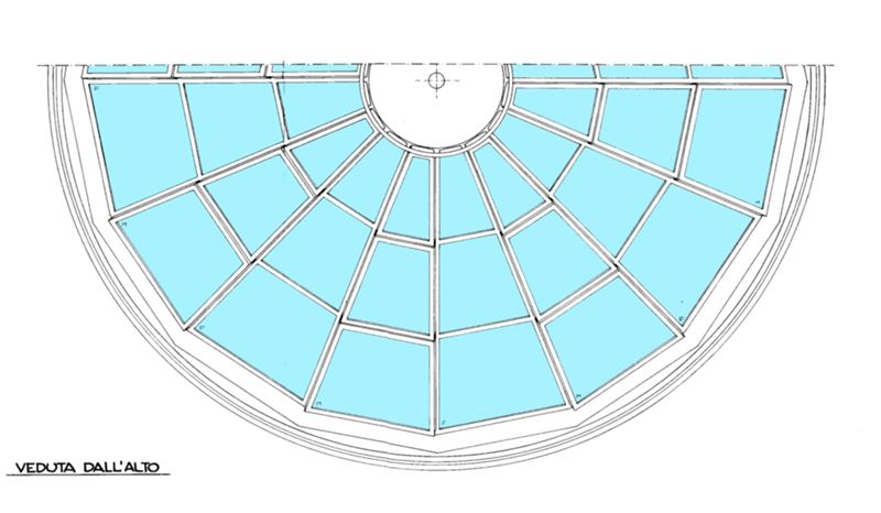 Progetto esecutivo zona operativa. Lucernario dell'atrio, veduta dall'alto
