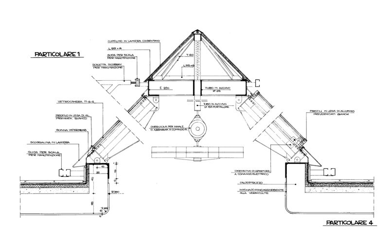 Progetto esecutivo zona operativa. Lucernario dell'atrio, particolari costruttivi