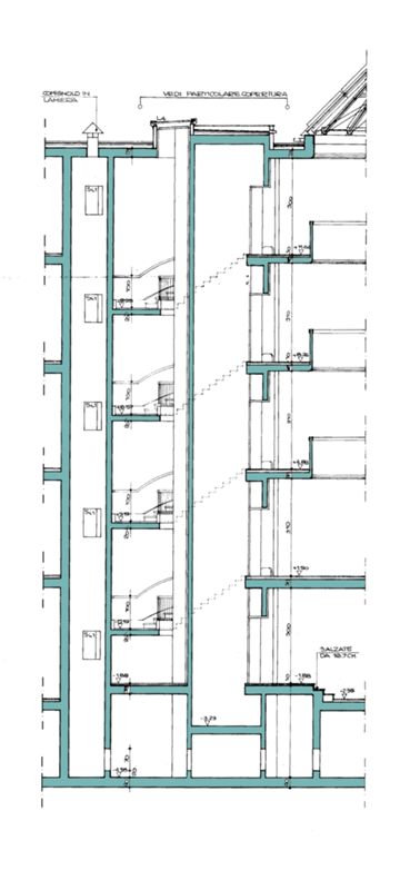 Progetto esecutivo zona operativa. Scala e ascensore principale, sezione