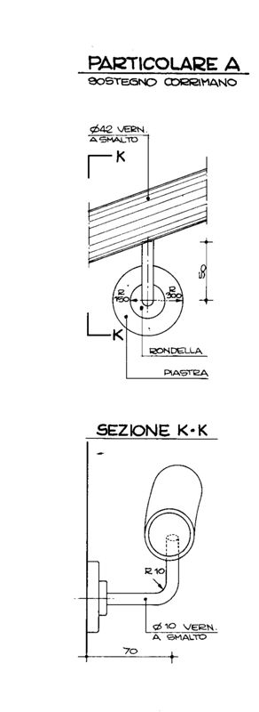 Progetto esecutivo zona operativa. Scala e ascensore principale, dettaglio corrimano