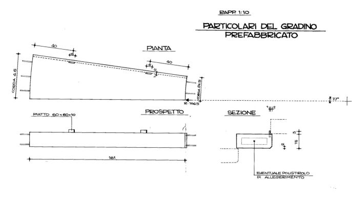 Progetto esecutivo zona operativa. Scala principale, dettagli costruttivi gradino