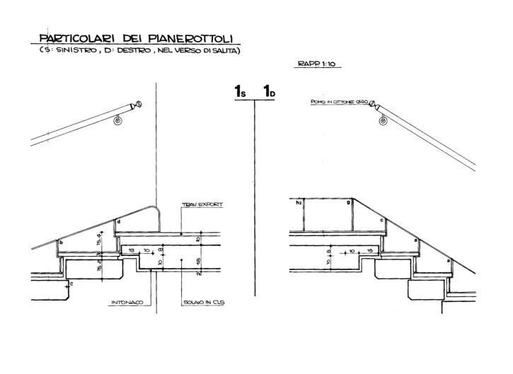 Progetto esecutivo zona operativa. Scala principale, dettagli costruttivi pianerottoli