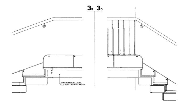 Progetto esecutivo zona operativa. Scala principale, dettagli costruttivi pianerottoli