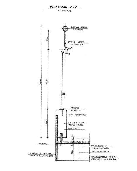 Progetto esecutivo zona operativa. Scala principale, dettagli costruttivi ringhiera